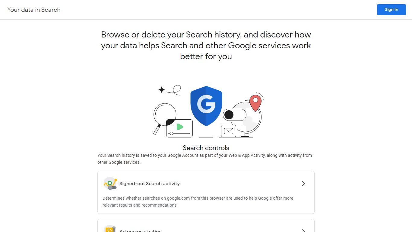 Your data in Search - Google Account