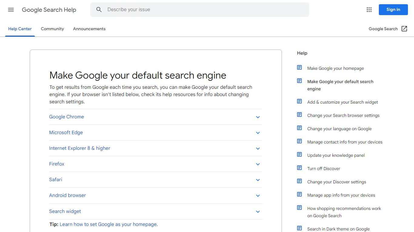 Make Google your default search provider – Google